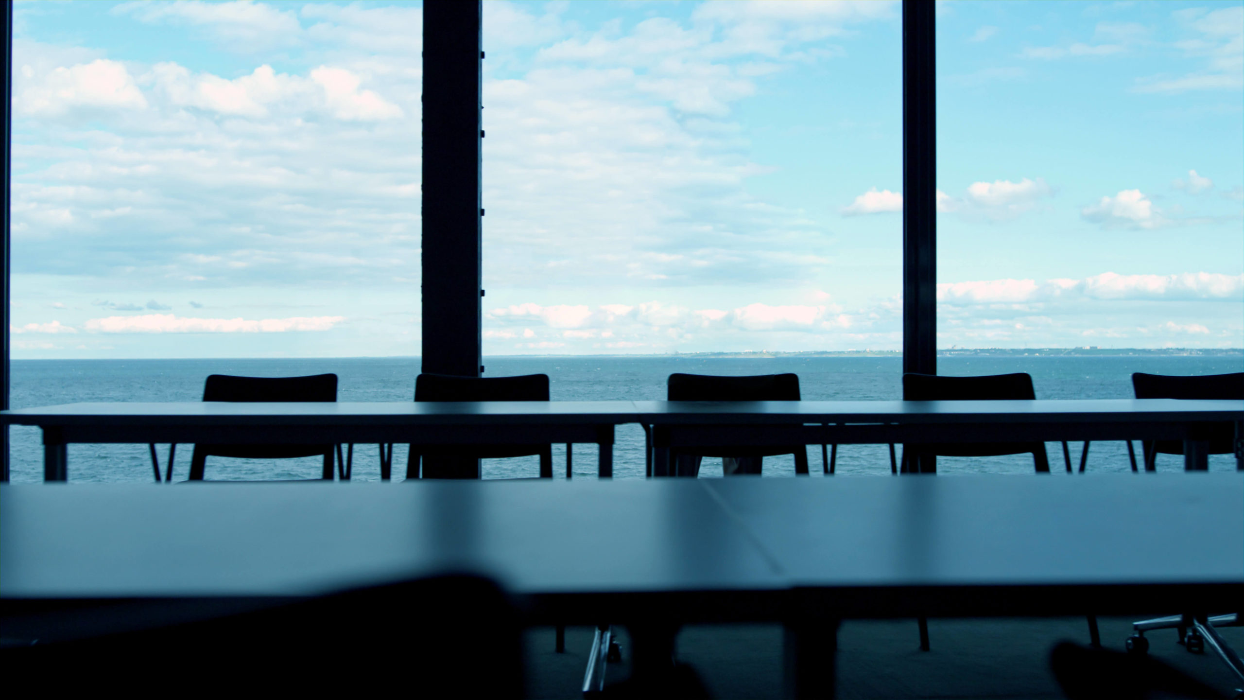Empty conference room with ocean view